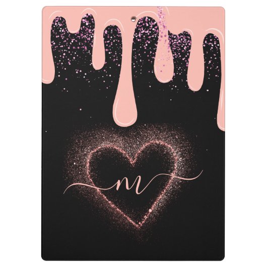 Girly Blush Pink Paint Druppel Glitter Monogrammed Klembord (Achterkant)