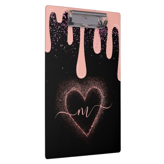 Girly Blush Pink Paint Druppel Glitter Monogrammed Klembord (Rechts)
