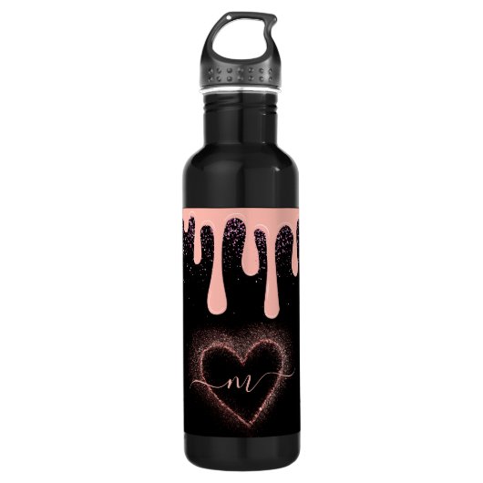 Girly Blush Pink Paint Druppel Glitter Monogrammed Waterfles (Voorkant)