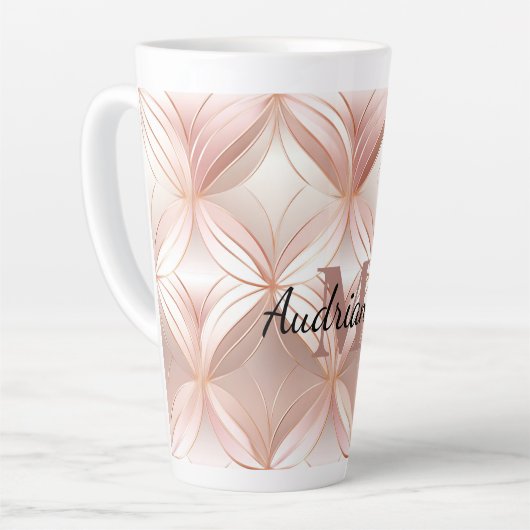 Girly Blush Pink Rose Gold Abstract Monogram Latte Mok (Linkerhoek)