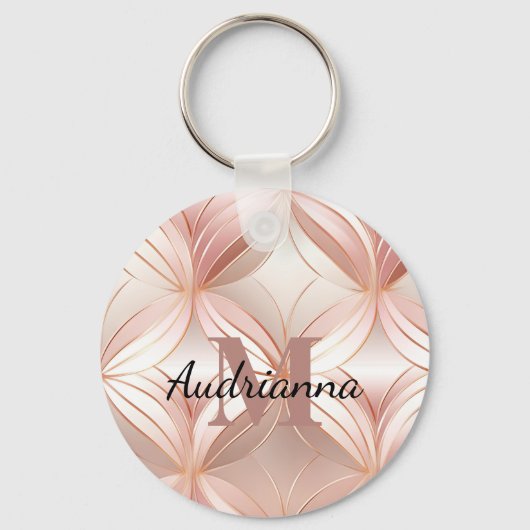 Girly Blush Pink Rose Gold Abstract Monogram Sleutelhanger (Voorkant)