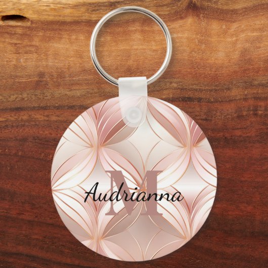 Girly Blush Pink Rose Gold Abstract Monogram Sleutelhanger (Voorkant)