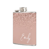 Girly Blush Pink Rose Gold Glitter Monogram Flask Heupfles (Links)