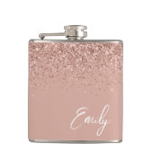 Girly Blush Pink Rose Gold Glitter Monogram Flask Heupfles (Voorkant)