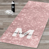 Girly Blush Pink Rose Gold Glitter Naam Monogram Yogamat