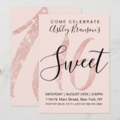 Girly Blush Pink Rose Gold Sequin Glitter Sweet 16 Kaart (Voorkant / Achterkant)