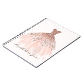 Girly Blush Pink Rose Gold Sparkle Gown Script Notitieboek (Linkerzijde)