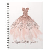 Girly Blush Pink Rose Gold Sparkle Gown Script Notitieboek (Voorkant)