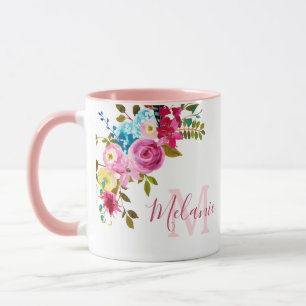 Girly Blush Pink Roses Naam Monogram Mok