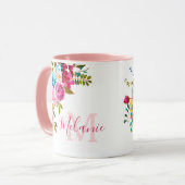 Girly Blush Pink Roses Naam Monogram Mok (Voorkant links)