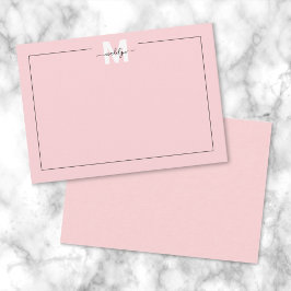 Girly Blush Pink Script Kalligrafie Naam Monogram Notitiekaartje