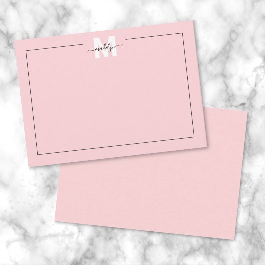 Girly Blush Pink Script Kalligrafie Naam Monogram Notitiekaartje