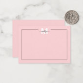 Girly Blush Pink Script Kalligrafie Naam Monogram Notitiekaartje (Voorkant / Achterkant in situ)