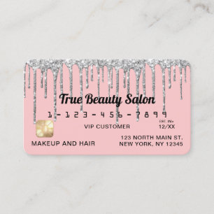 Girly Blush Pink Silver Glitter Drips Credit Visitekaartje