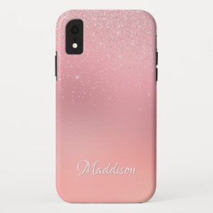Girly Blush Pink Silver Glitter Persoonlijke naam Case-Mate iPhone Case