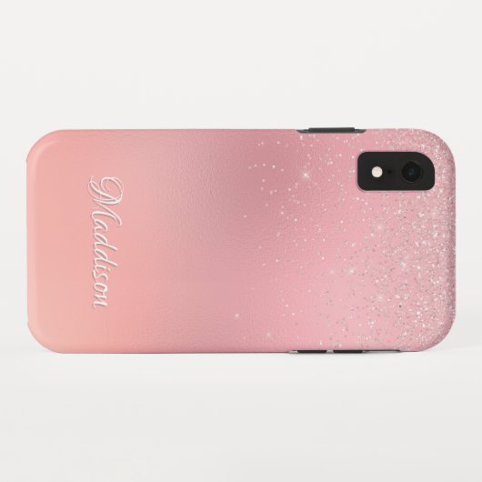 Girly Blush Pink Silver Glitter Persoonlijke naam Case-Mate iPhone Case (Achterkant (horizontaal))
