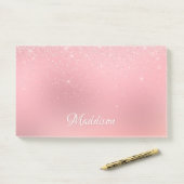Girly Blush Pink Silver Glitter Persoonlijke naam Post-it® Notes (Op bureau)