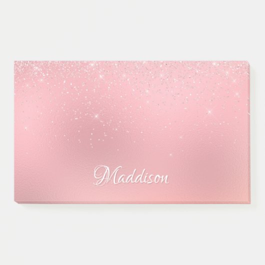 Girly Blush Pink Silver Glitter Persoonlijke naam Post-it® Notes (Voorkant)