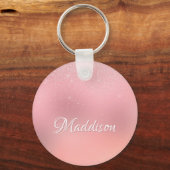 Girly Blush Pink Silver Glitter Persoonlijke naam Sleutelhanger (Voorkant)