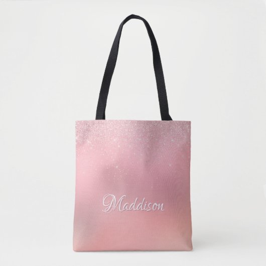 Girly Blush Pink Silver Glitter Persoonlijke naam Tote Bag (Voorkant)