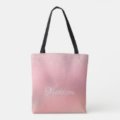 Girly Blush Pink Silver Glitter Persoonlijke naam Tote Bag (Achterkant)