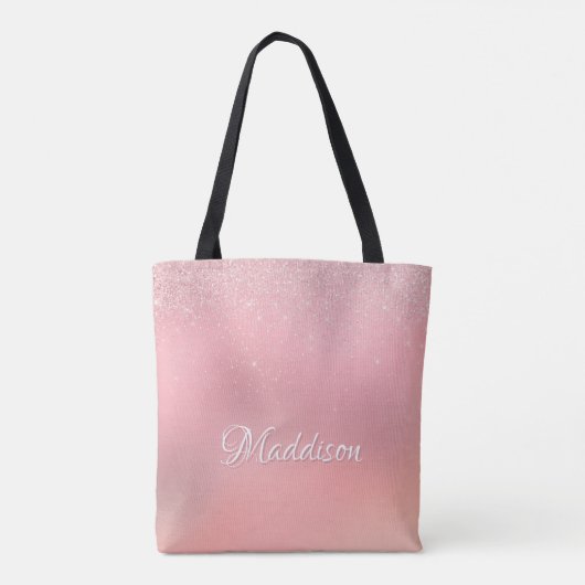 Girly Blush Pink Silver Glitter Persoonlijke naam Tote Bag (Achterkant)