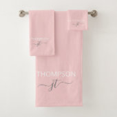 Girly Blush Pink Simple Script Monogram Name  Bad Handdoek (Insitu)