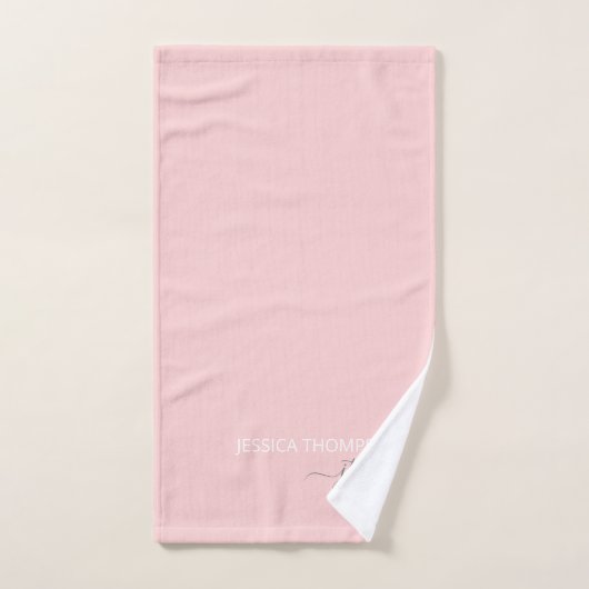 Girly Blush Pink Simple Script Monogram Name  Bad Handdoek (Handdoek)