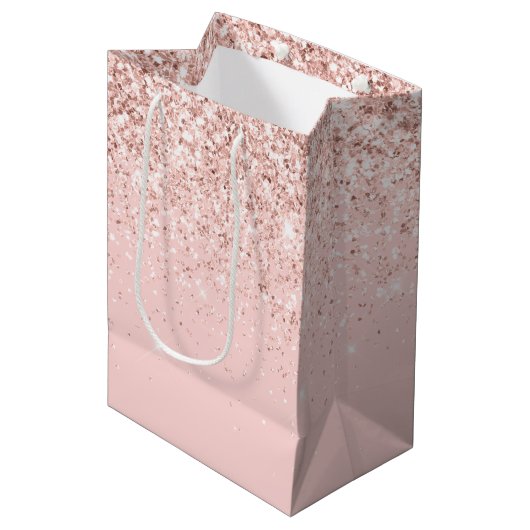 Girly Blush Pink Sparkle Glitter Medium Cadeauzakje (Voorkant Gekanteld)