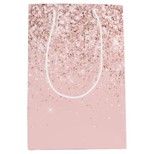 Girly Blush Pink Sparkle Glitter Medium Cadeauzakje (Voorkant)