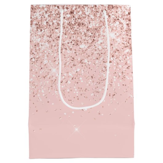 Girly Blush Pink Sparkle Glitter Medium Cadeauzakje (Achterkant)