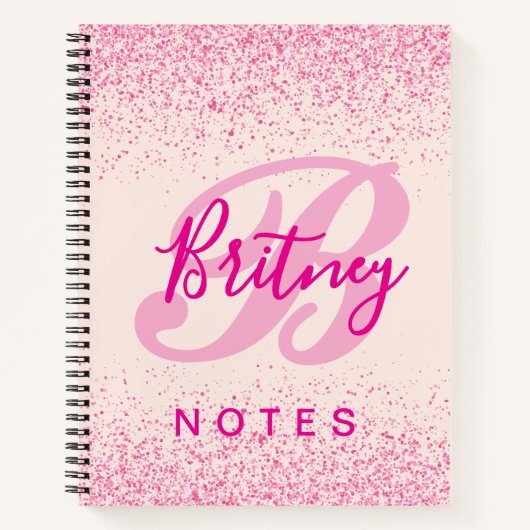 Girly Blush Pink Sparkle Monogram Name Notitieboek (Voorkant)