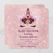 Girly Blush Pink Sparkle Unicorn Baby shower Kaart (Voorkant / Achterkant)
