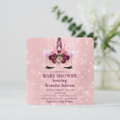 Girly Blush Pink Sparkle Unicorn Baby shower Kaart (Staand voorkant)