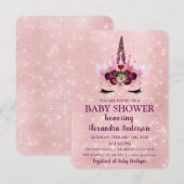 Girly Blush Pink Sparkle Unicorn Baby shower Kaart (Voorkant / Achterkant)