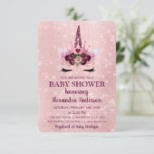 Girly Blush Pink Sparkle Unicorn Baby shower Kaart (Staand voorkant)