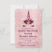 Girly Blush Pink Sparkle Unicorn Baby shower Kaart (Voorkant)