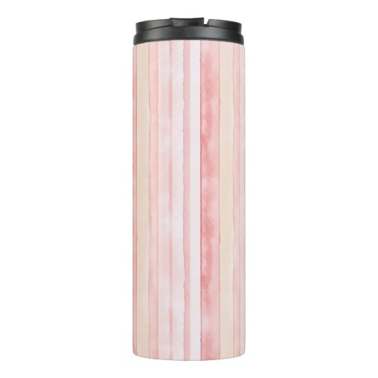 Girly Blush Pink Stripes Thermosbeker (Achterkant)