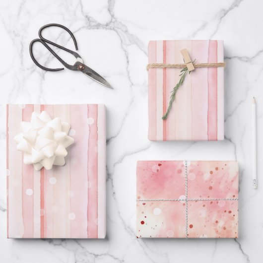 Girly Blush Pink Stripes White Dots Birthday Inpakpapier Vel (Voorkant)