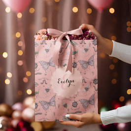 Girly Blush Pink Sweet Kleine Critter Monogram Medium Cadeauzakje