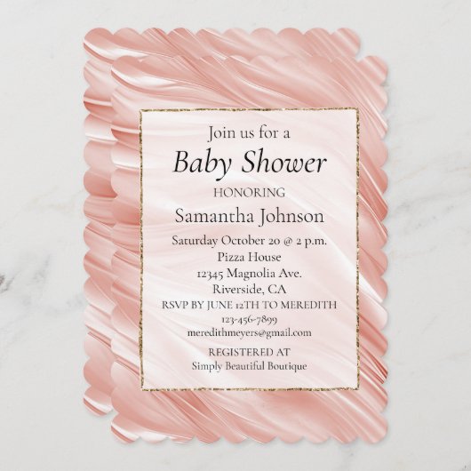 Girly Blush Pink Swirl Baby shower Kaart (Voorkant / Achterkant)