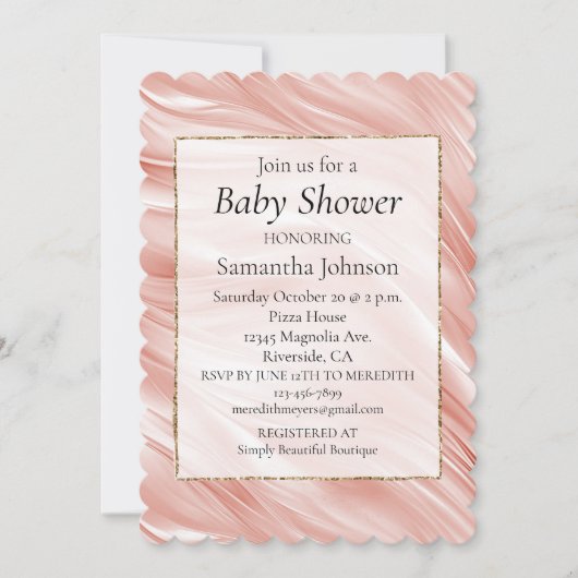  Girly Blush Pink Swirl Baby shower Kaart (Voorkant)