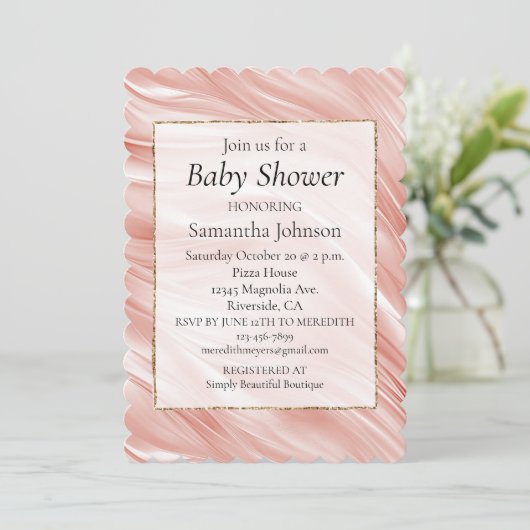  Girly Blush Pink Swirl Baby shower Kaart (Staand voorkant)