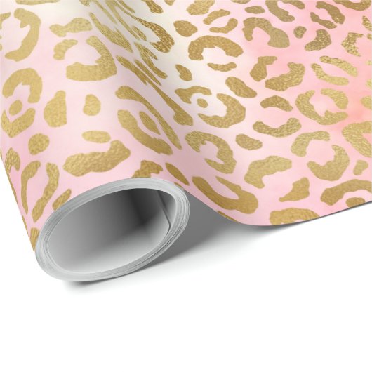 Girly Blush Pink Tie Dye Gold Leopard Print Cadeaupapier (Rol Hoek)