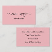Girly Blush Pink Trendy Kalligrafie Event Planner Visitekaartje (Voorkant / Achterkant)