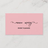 Girly Blush Pink Trendy Kalligrafie Event Planner Visitekaartje (Voorkant)