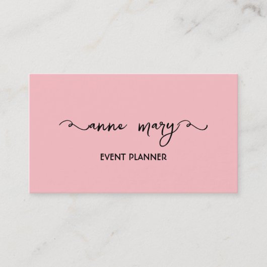 Girly Blush Pink Trendy Kalligrafie Event Planner Visitekaartje (Voorkant)