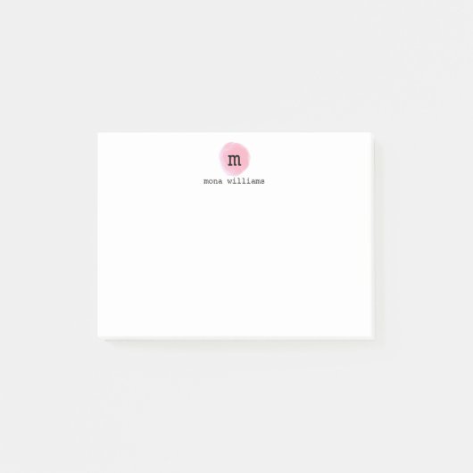 Girly Blush Pink Waterverf Circular Black Monogram Post-it® Notes (Voorkant)