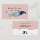 Girly Blush Pink Waterverf Feather Event Planning Visitekaartje (Voorkant / Achterkant)