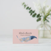 Girly Blush Pink Waterverf Feather Event Planning Visitekaartje (Staand voorkant)